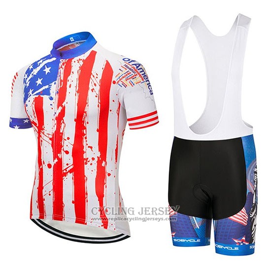 2020 Cycling Jersey USA Blue Red White Short Sleeve And Bib Short